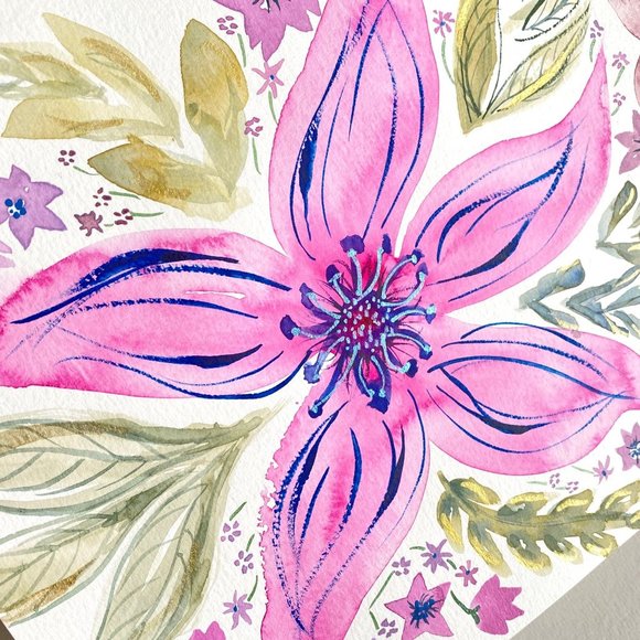 Happily Pink - Original Wall Art Handmade Watercolor Flower Artist Signed Painti - Picture 8 of 10